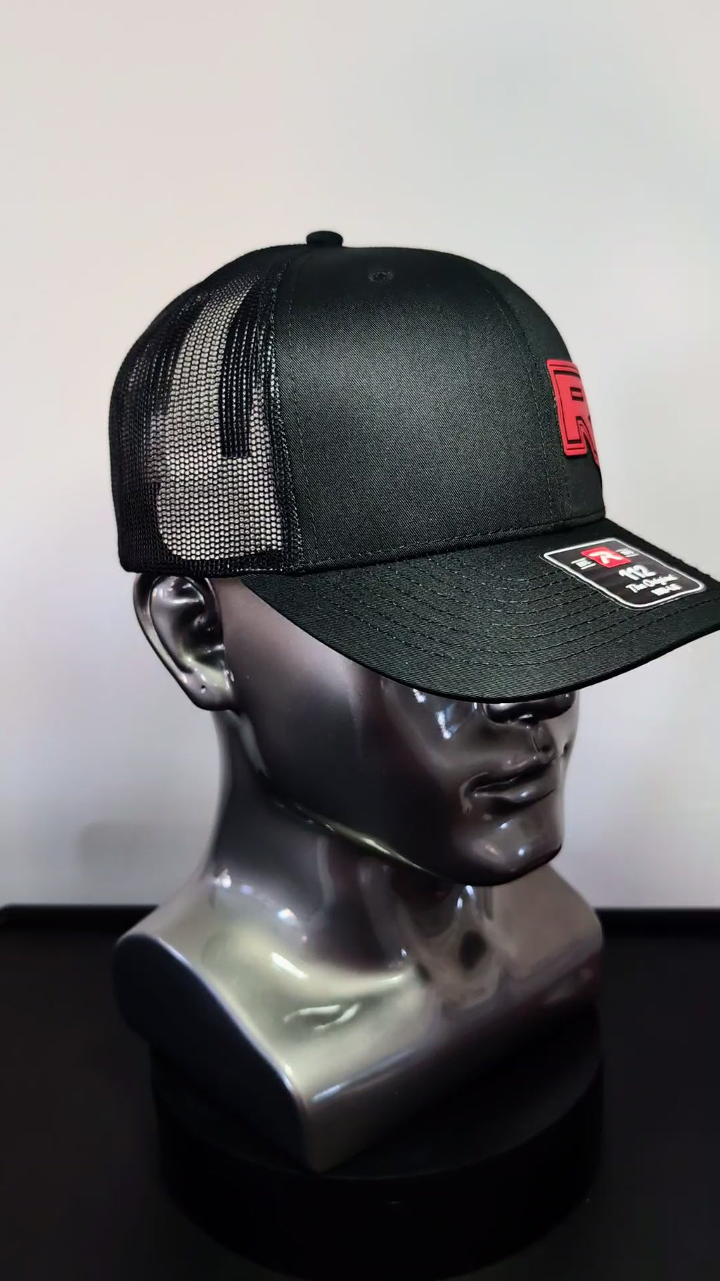 Raptor R Inspired Red Leather Patch Hat – Laser Engraved Richardson 112 Trucker Hat