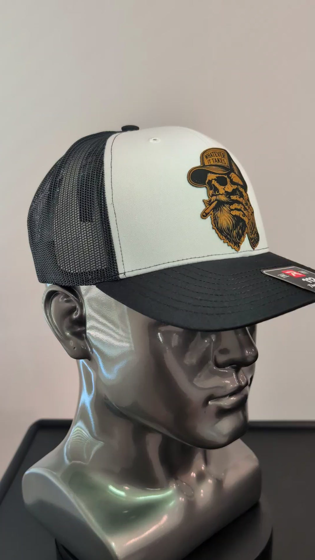 Whatever It Takes Skull Tatted Hat Richardson 112 Laser Engraved Leather Patch Trucker Cap Veteran Owned Custom Hat