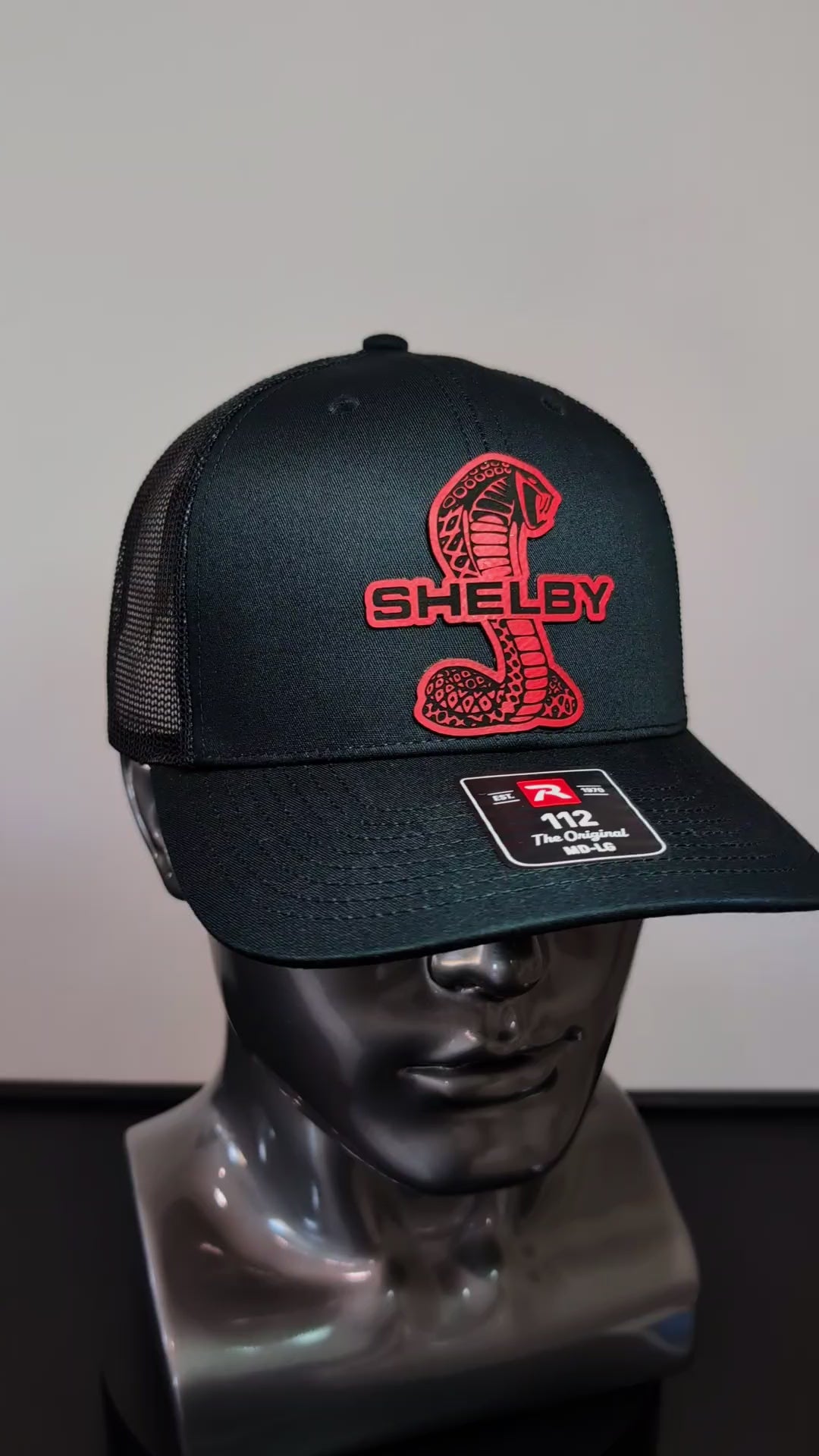 Shelby GT500, Shelby, Raptor R, Red & Black Leather Patch Richardson 112 Trucker Hat