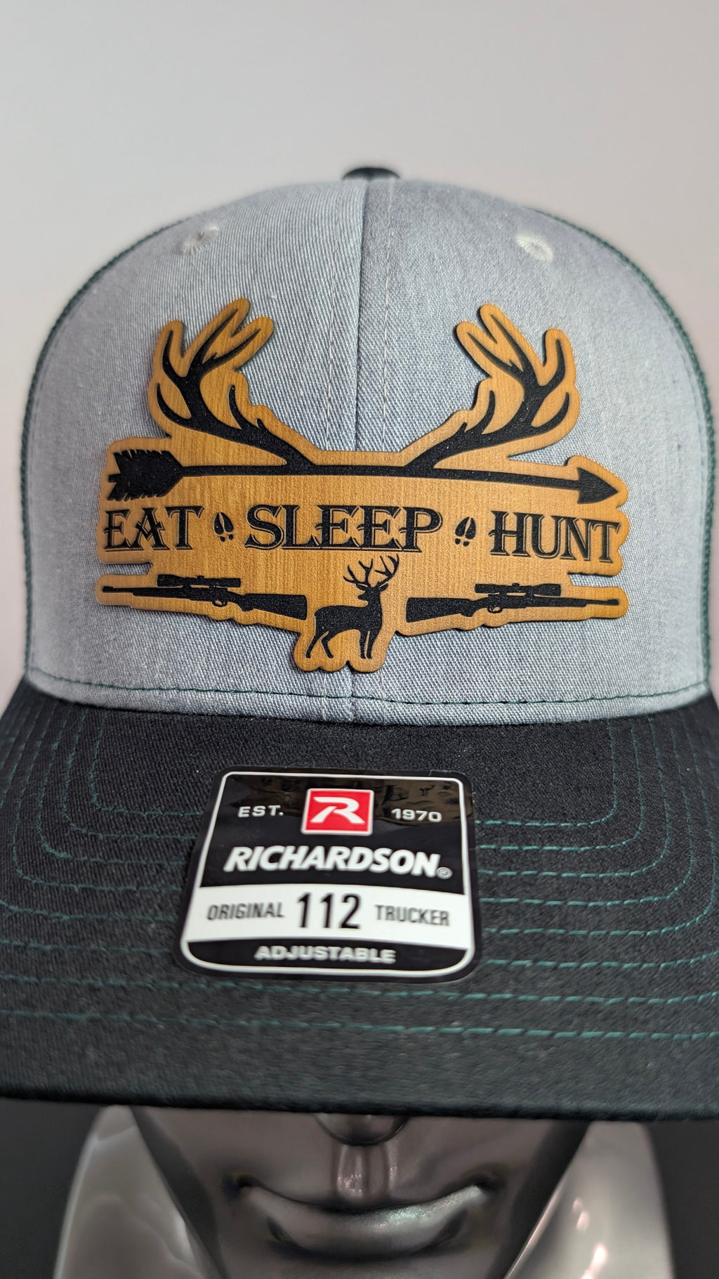 Hunting Richardson 112 Hat  “Eat Sleep Hunt” Leather Patch Trucker Cap  Deer Hunter Hat Outdoorsman Gift