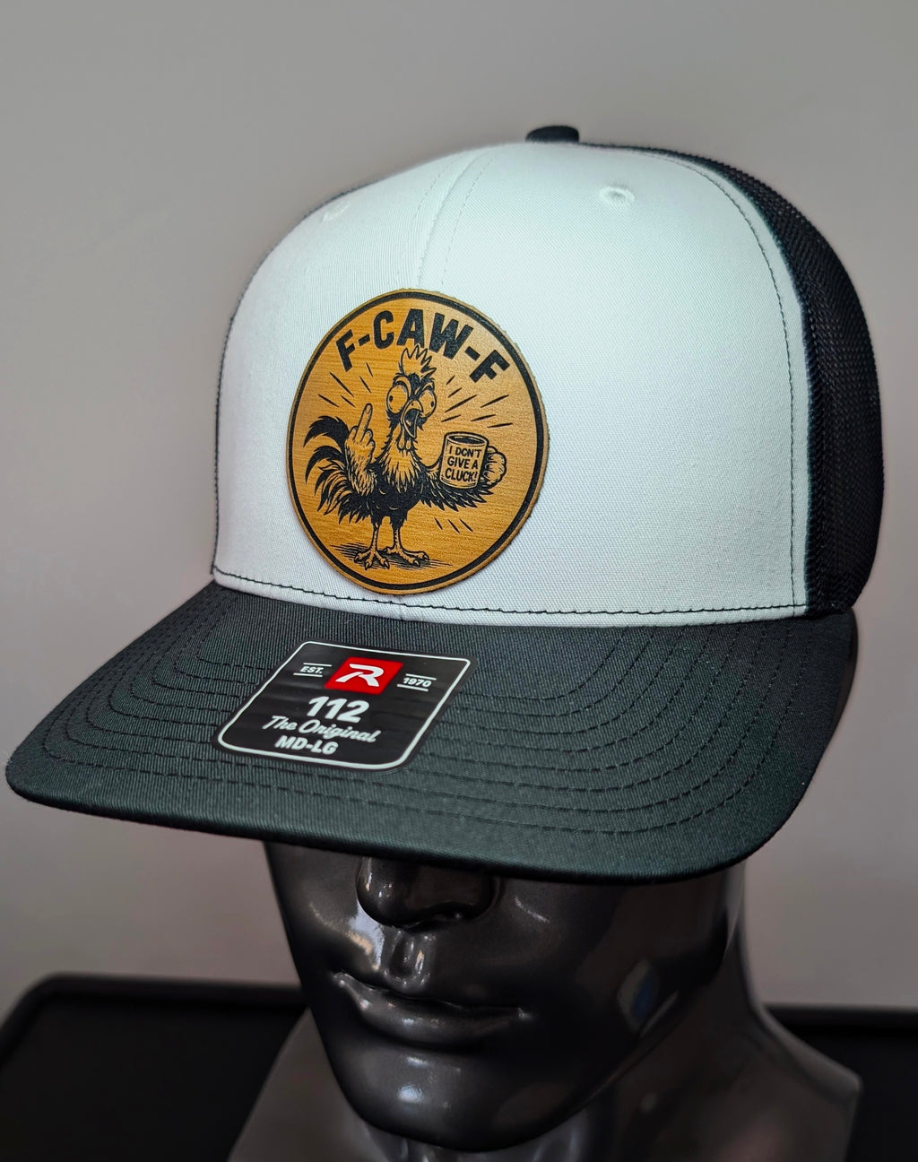 F-CAW-F Funny Chicken Leather Patch Richardson 112 Trucker Hat | I Don't Give a Cluck