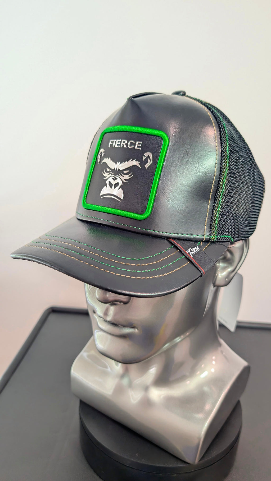FIERCE Metallic Gorilla Embroidered Leatherette Trucker Hat