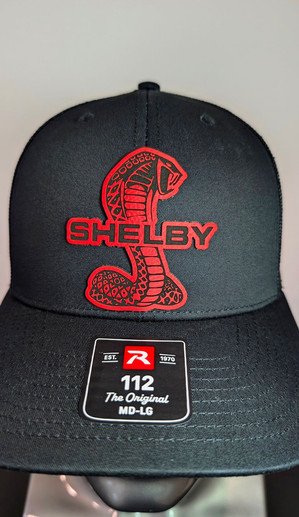 Shelby GT500, Shelby, Raptor R, Red & Black Leather Patch Richardson 112 Trucker Hat