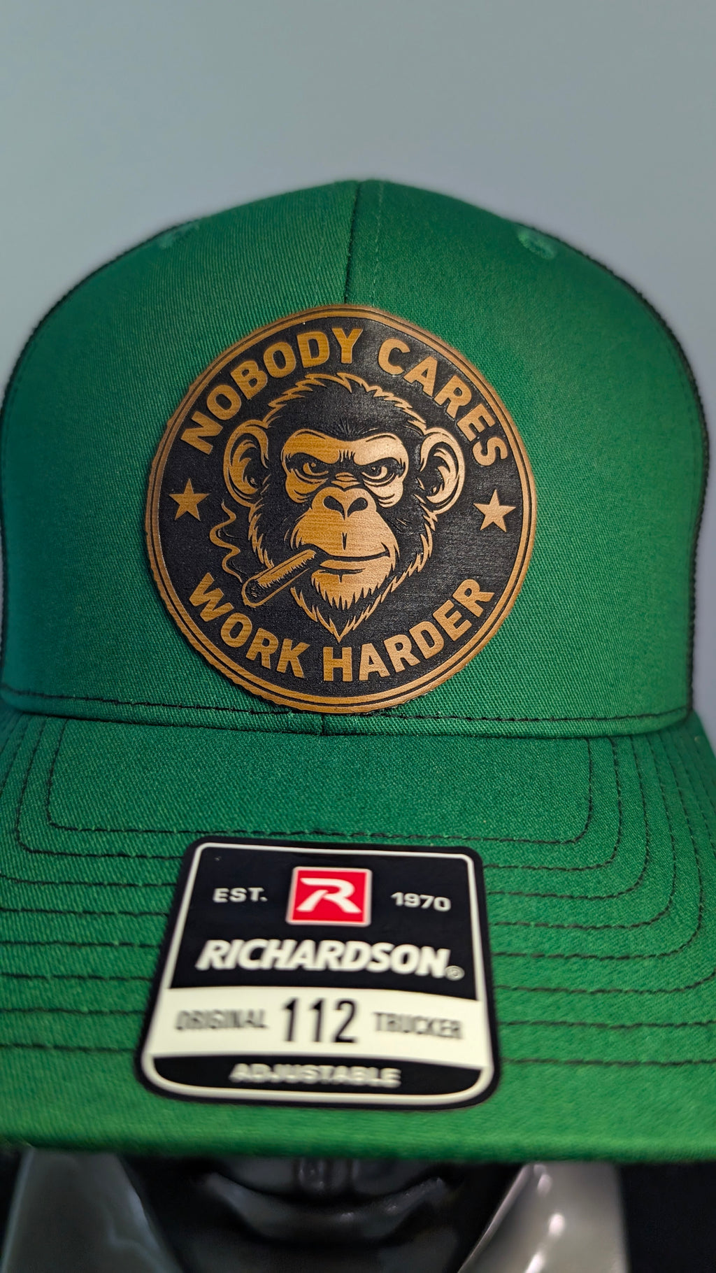 Nobody Cares Work Harder Funny Monkey Richardson 112 Trucker Hat