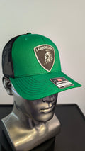 Handmade laser engraved silver carbon fiber leather patch hat inspired by the aggressive style of Italian supercars.