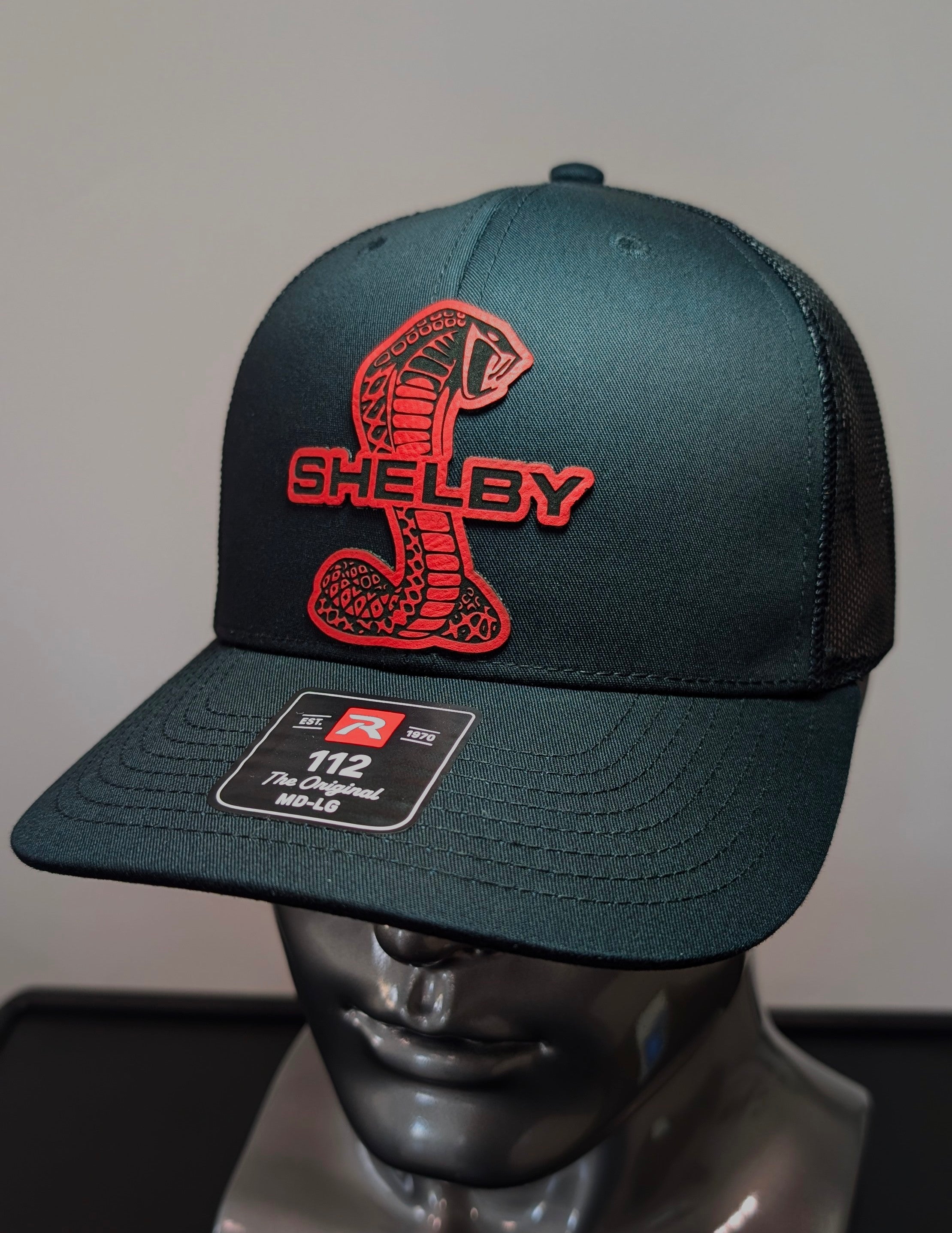Shelby GT500, Shelby, Raptor R, Red & Black Leather Patch Richardson 112 Trucker Hat