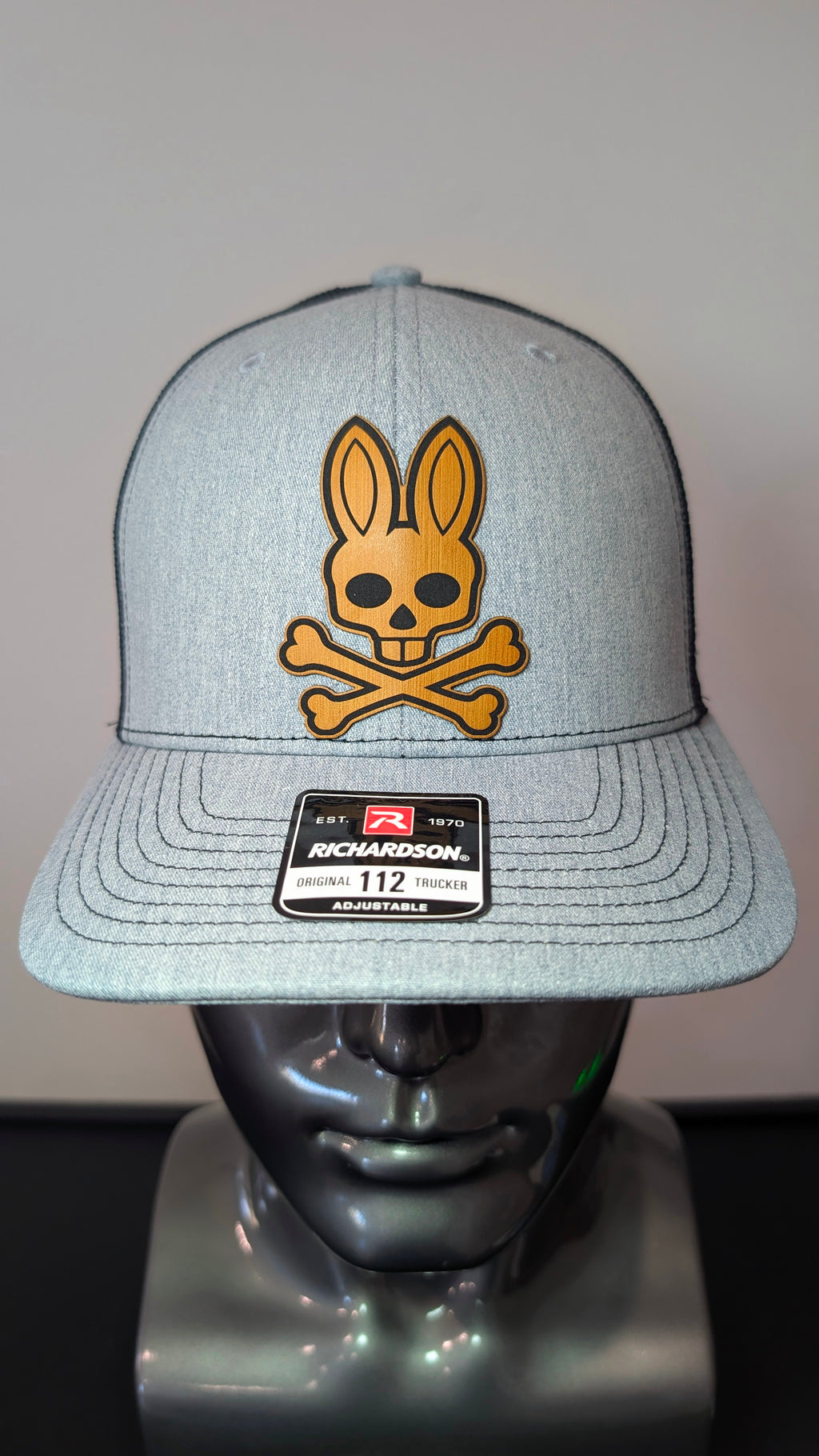 Psycho Bunny Inspired Skull & Crossbones Leather Patch Hat – Richardson 112
