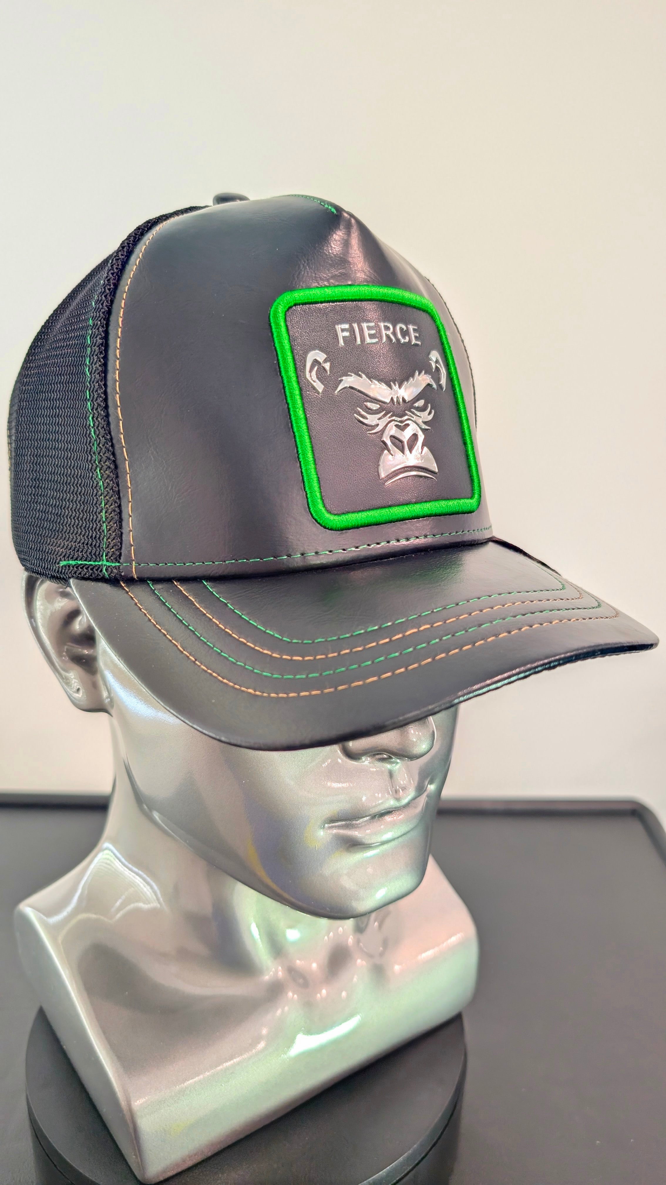 FIERCE Metallic Gorilla Embroidered Leatherette Trucker Hat