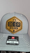 Funny Beer O’Clock Richardson 112 Hat Laser Engraved Leather Patch Trucker Cap  Funny Drinking Hat