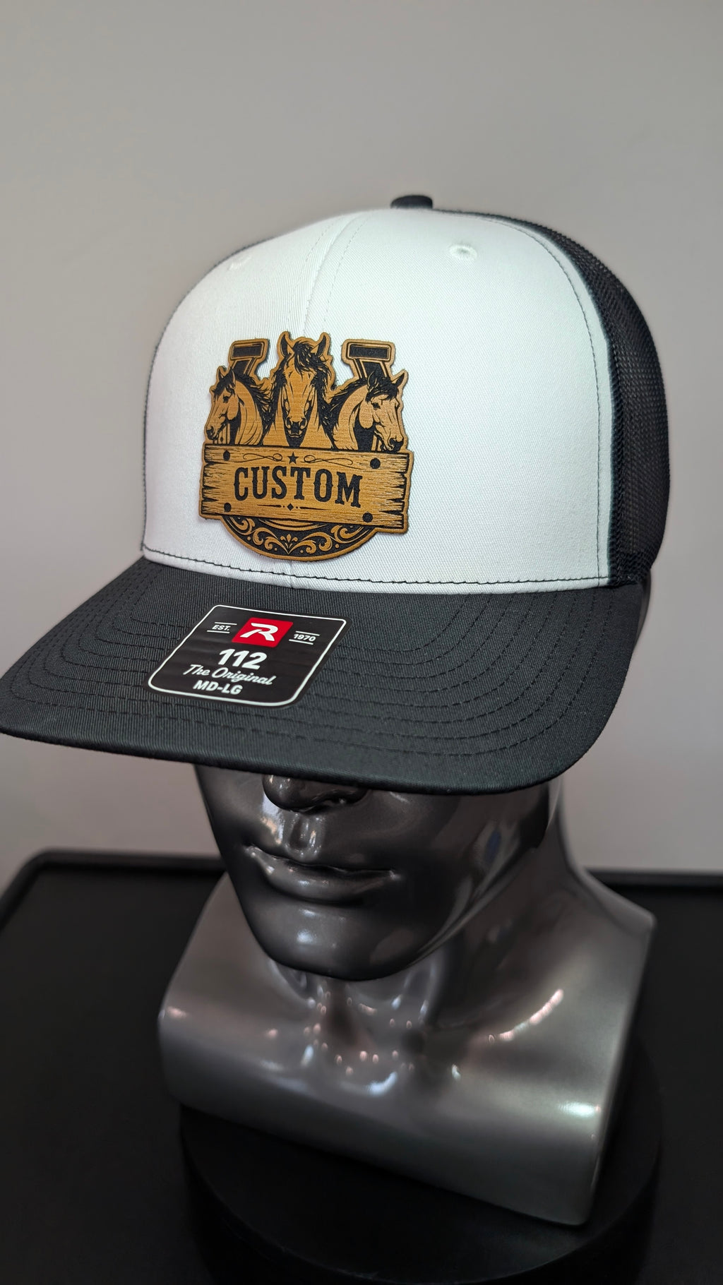 Custom Horse Leather Patch Richardson 112 Trucker Hat | Personalized Western Cowboy Hat