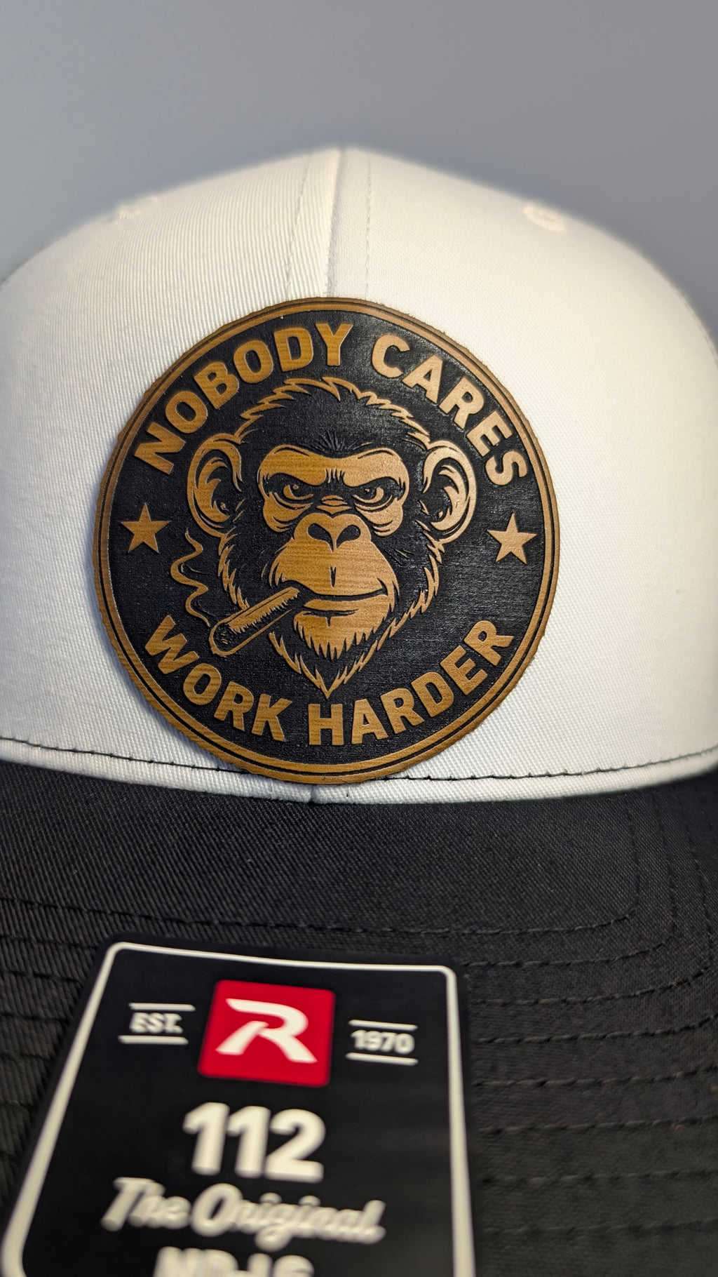 Nobody Cares Work Harder Funny Monkey Richardson 112 Trucker Hat