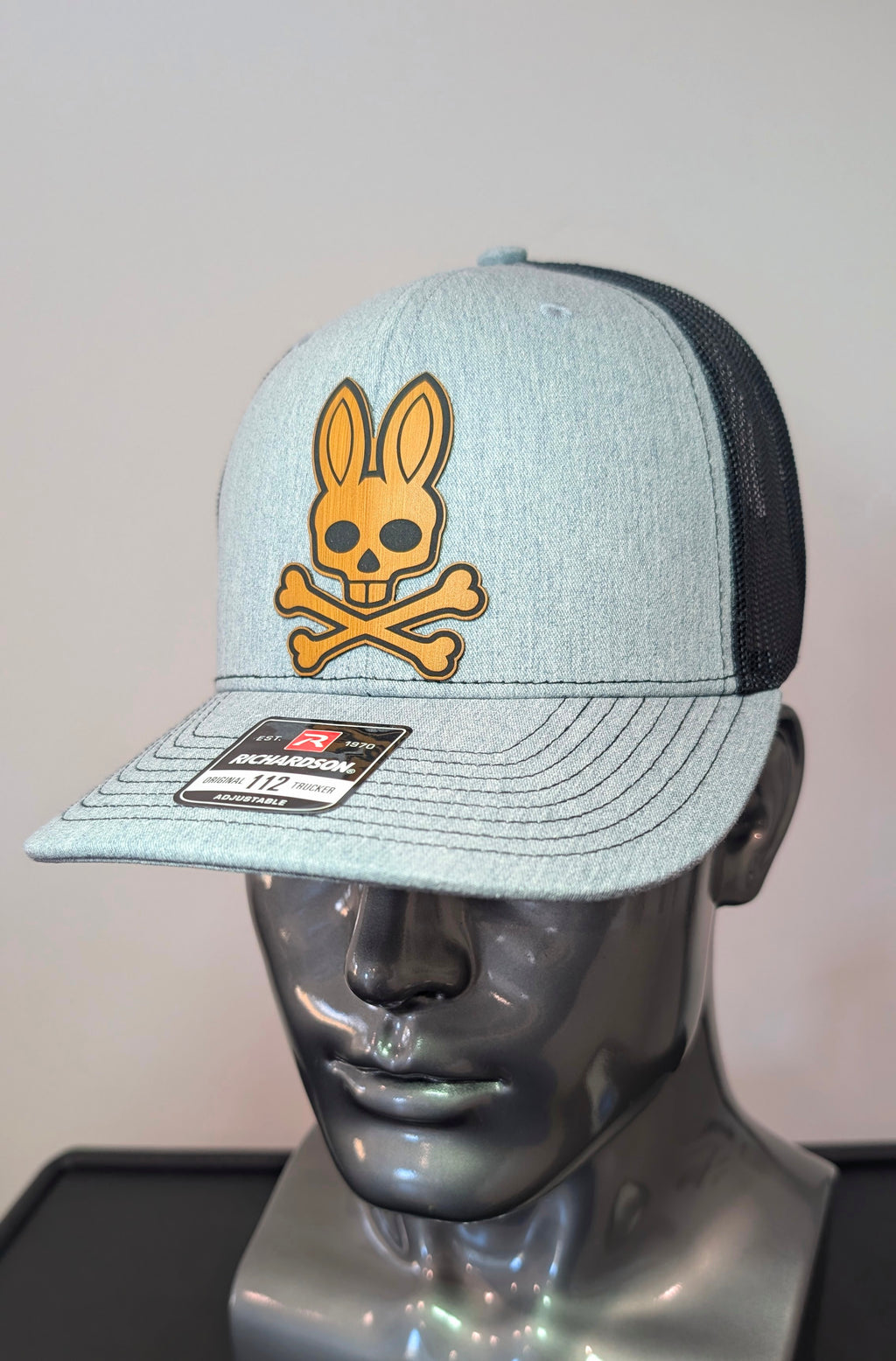 Psycho Bunny Inspired Skull & Crossbones Leather Patch Hat – Richardson 112