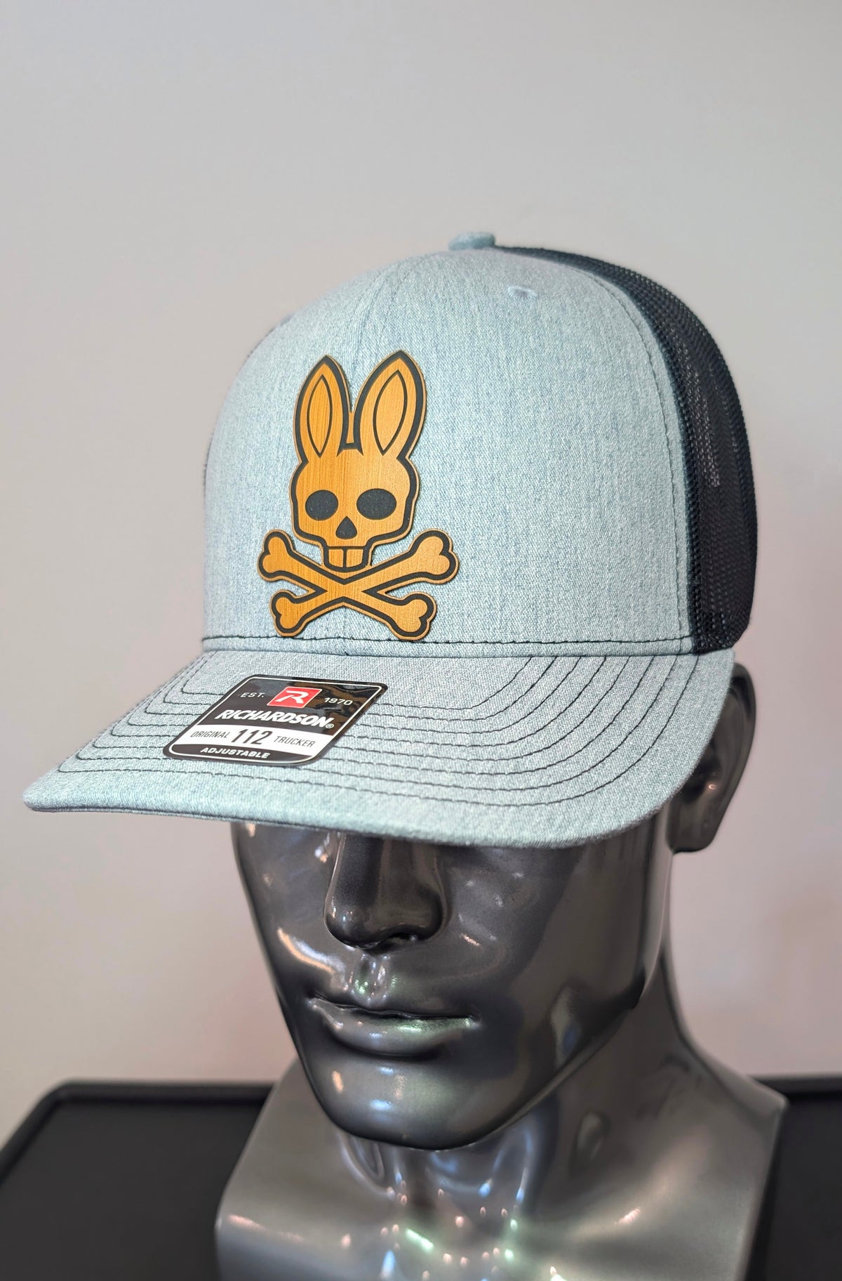 Psycho Bunny Inspired Skull & Crossbones Leather Patch Hat – Richardson 112
