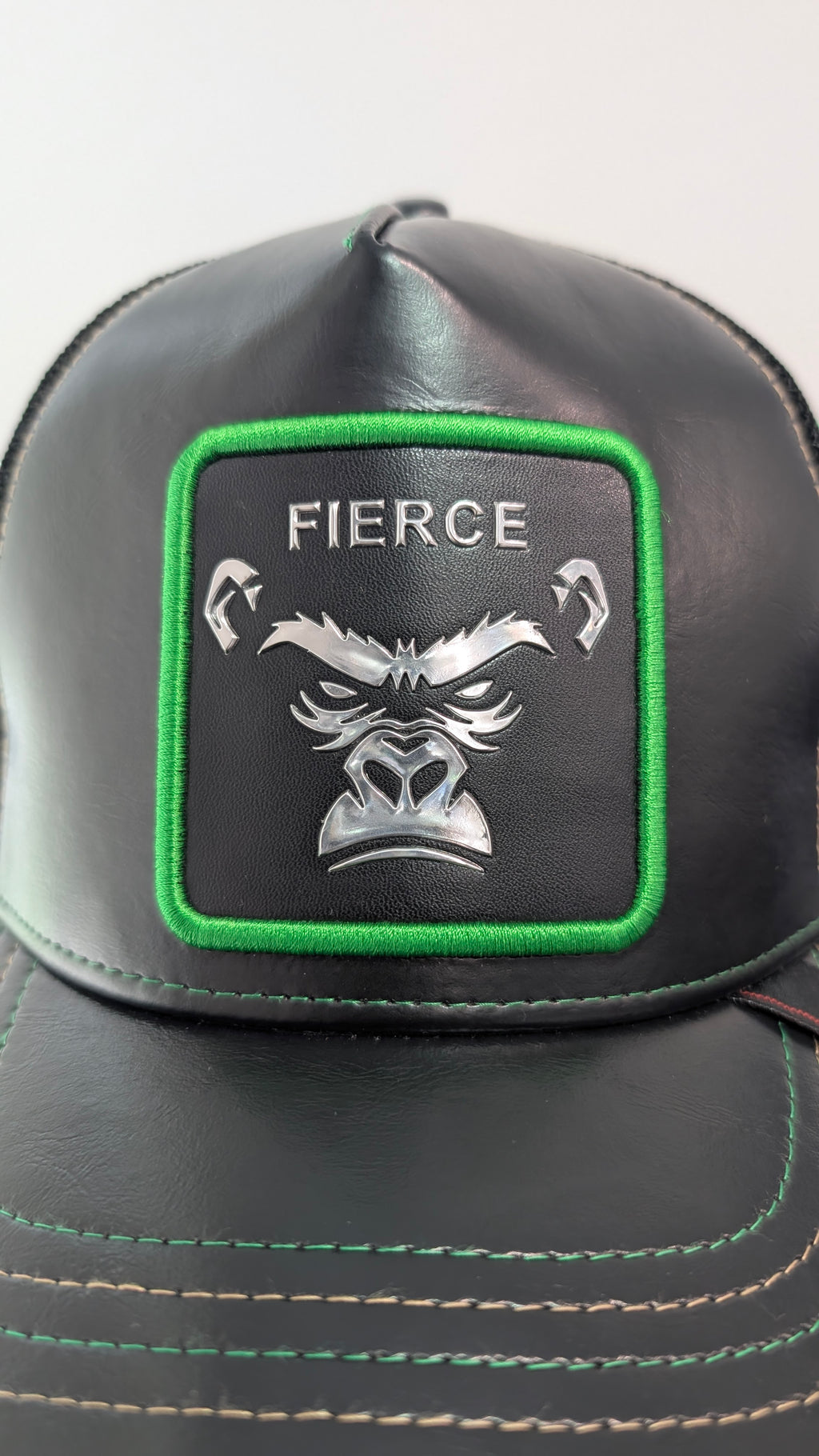 FIERCE Metallic Gorilla Embroidered Leatherette Trucker Hat