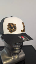 Western Cowboy Richardson 112 Hat  Dual Leather Patch Trucker Cap  Horse & Cowboy Boot Laser Engraved Hat  Country Western Style