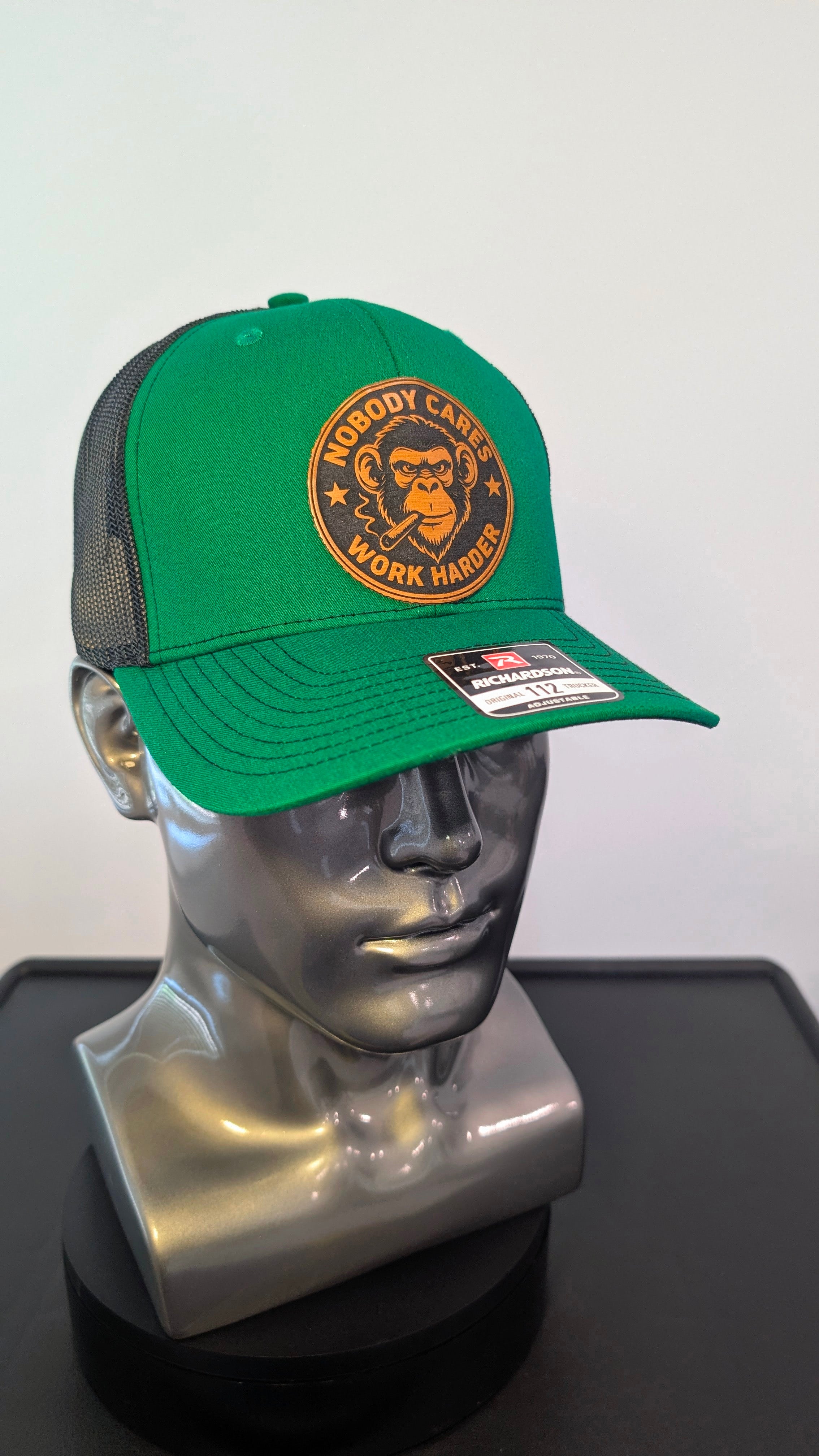 Nobody Cares Work Harder Funny Monkey Richardson 112 Trucker Hat