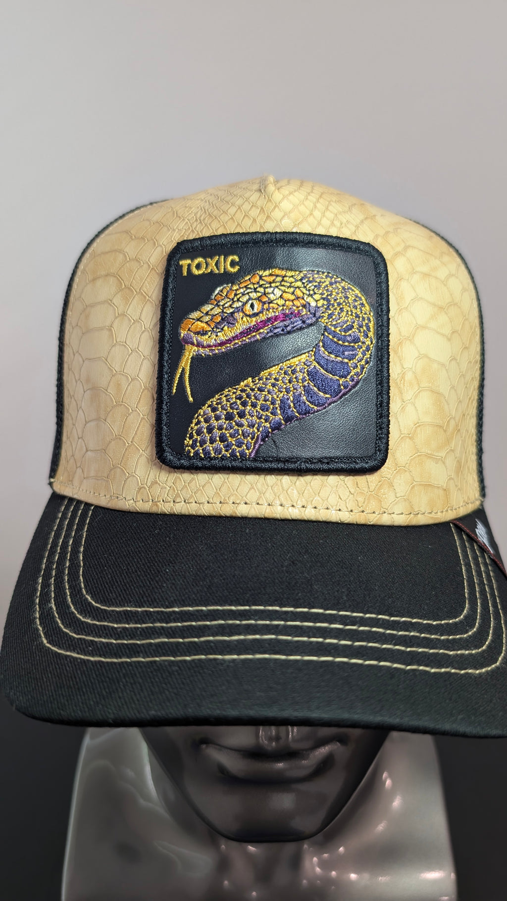 Toxic Snake Richardson 112 Hat  Premium Embroidered Patch Trucker Cap  Snakeskin Leatherette Style Hat  Funny Edgy Hat